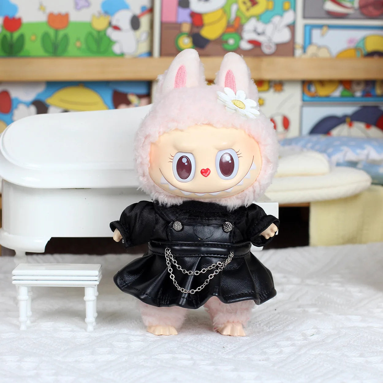 17cm Labubu Dolls Clothing Outfit Accessories Plush Doll's Clothes For Sitting Party Leather Jacket T-shirt Pants Dress EJ14B