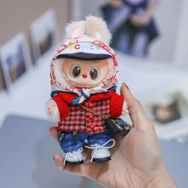 15cm/17cm South Korea Star Labubu V1 Sitting Party V2 Macaron Doll Clothes Cute Red Trend