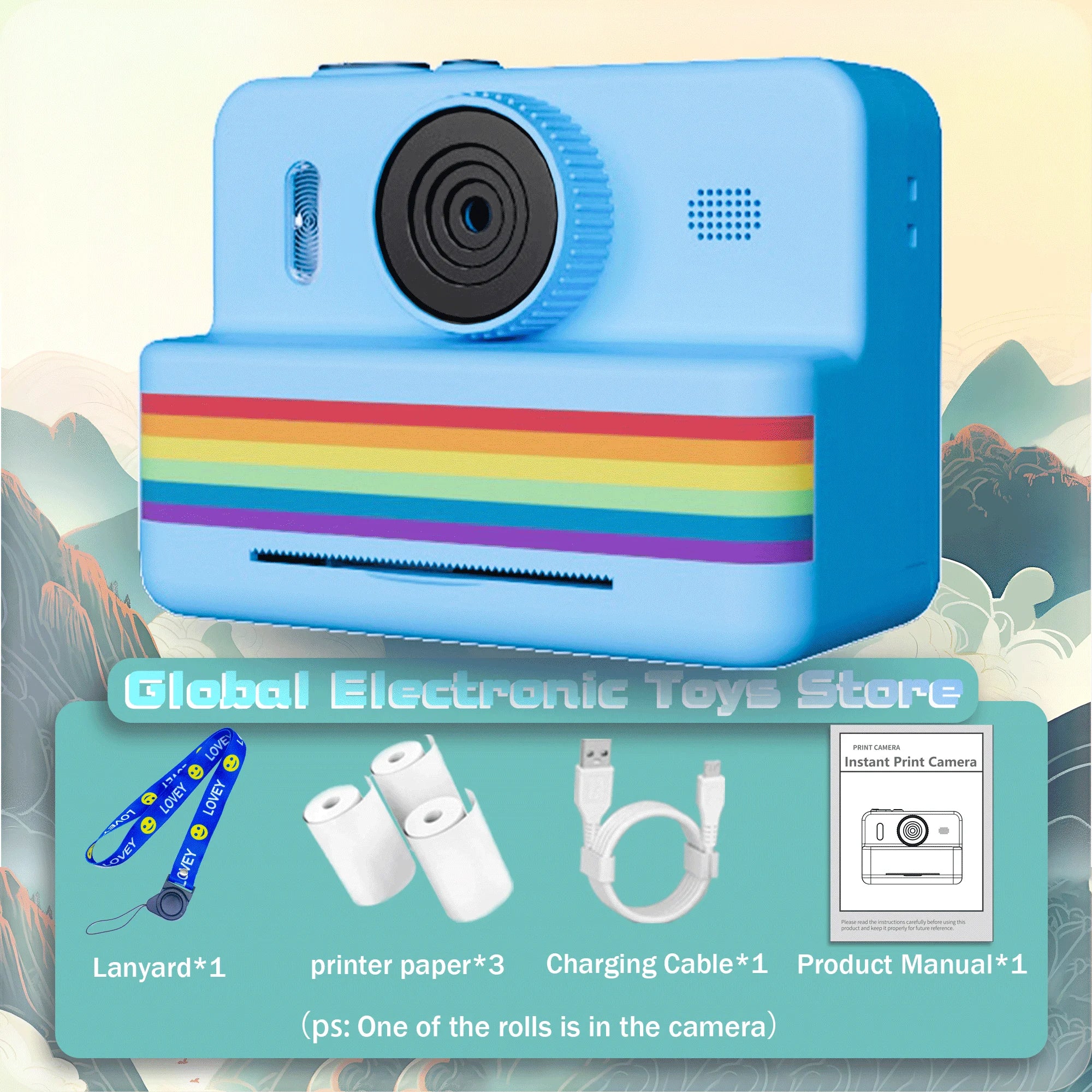 2.8 Inch Instant Print Camera, Digital Video Camera With 3 Rolls of Thermal Printing Paper, 0 Ink Printing Toy Camera for Kids