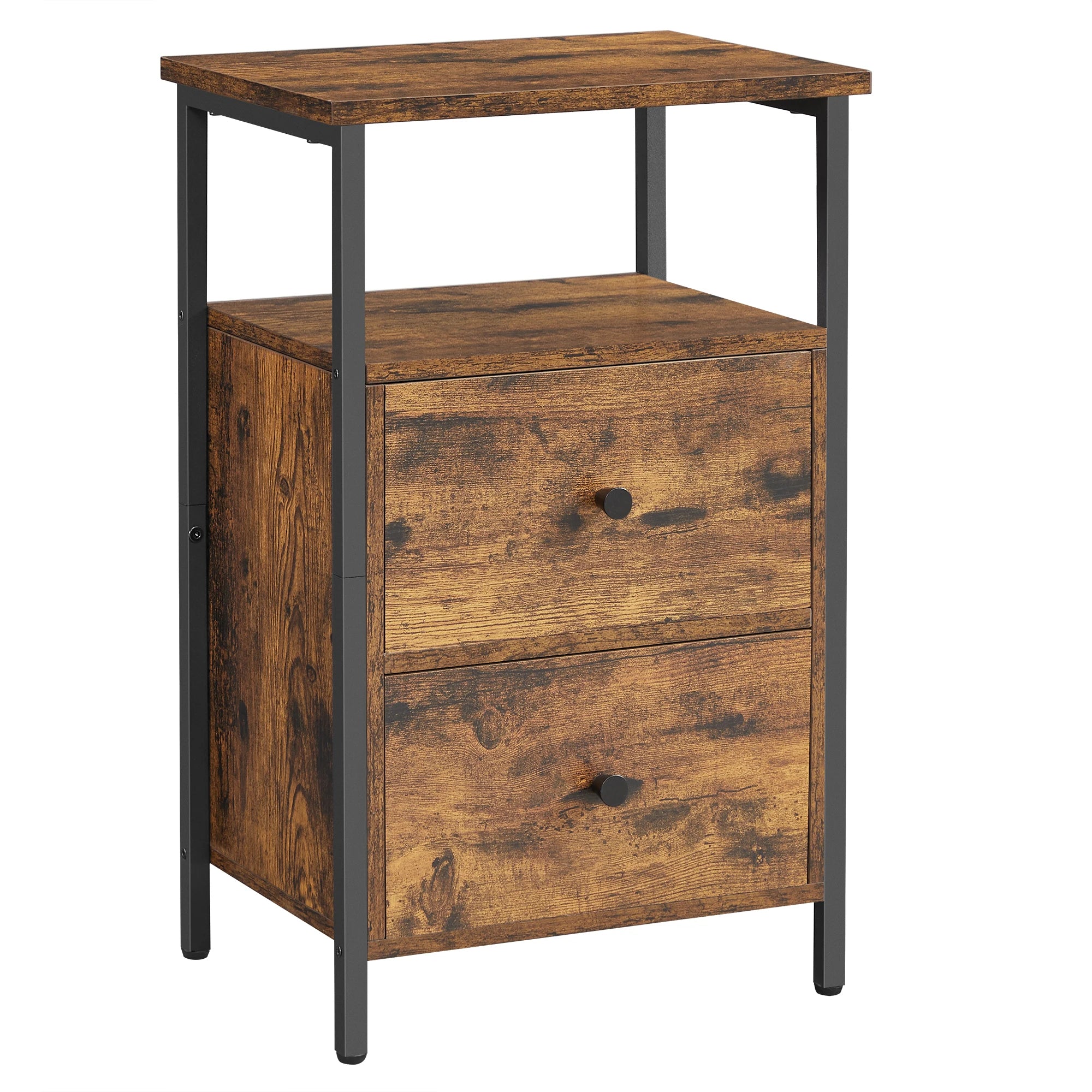 VASAGLE Bedside Table, Sofa Table, Nightstand with 2 Drawers, Industrial, for Bedroom, Living Room