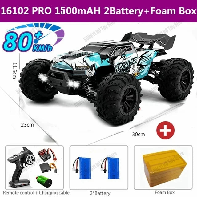 50 or 80KM/H Rc Cars 1/16 Off Drift Road 4WD with LED 2.4G Waterproof Remote Control Monster Truck for Adults and Kids Toy Gift