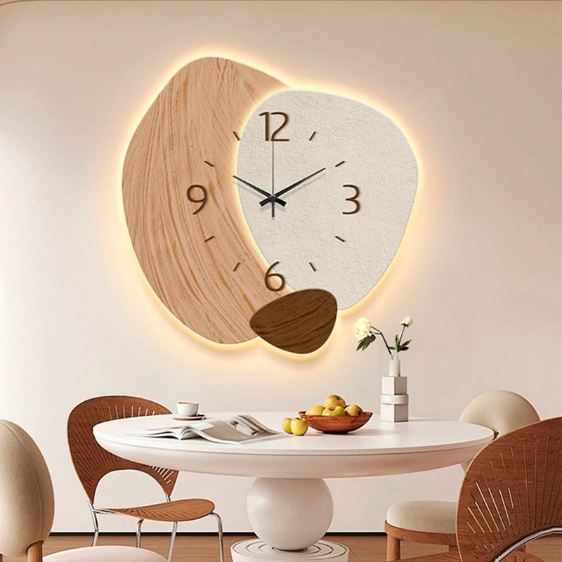 Fashion LED Light Wall Clock Luminous Clock Living Room Decorative Wall Clock Stylish Silent Hole-Free Wall Clock Quartz Clock