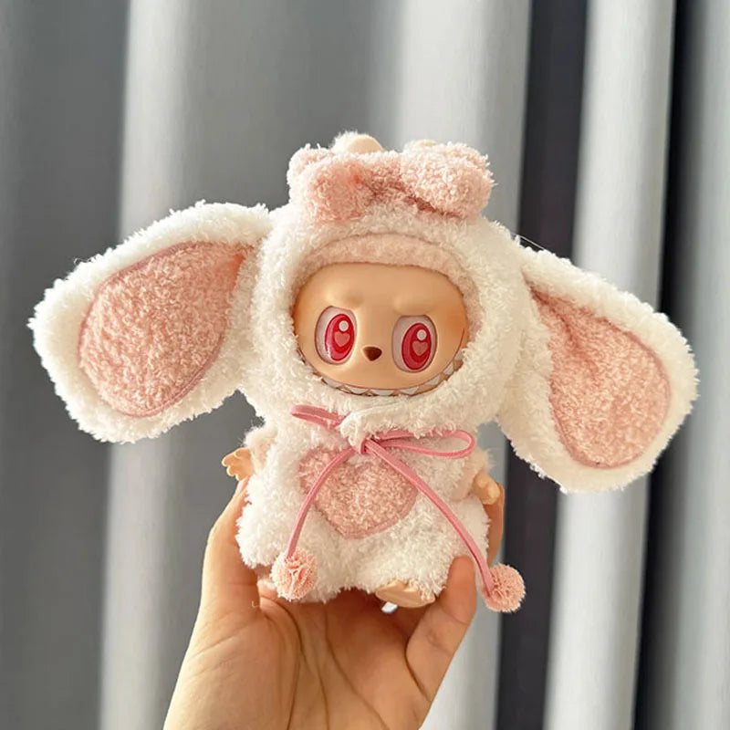 17cm Labubu I II Idol Dolls Cute Mini Plush Doll'S Clothes Korea Kpop Exo Idol Dolls DIY Accessories Gifts FEAR Hoodie Set
