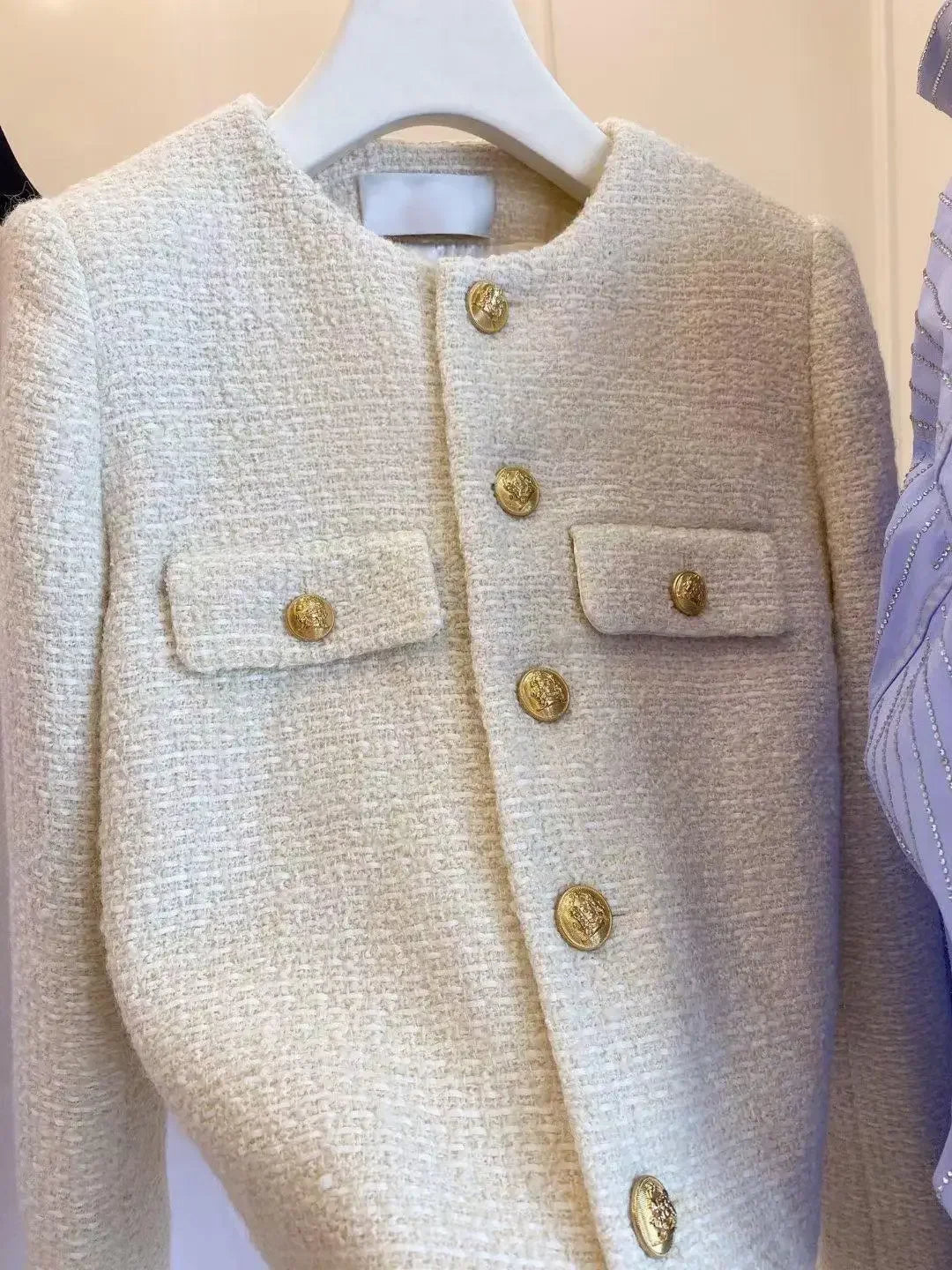 Wool Tweed Coat Fashion High-end Gold Button Short Slim Temperament Spring and Autumn Coats Women Jacket