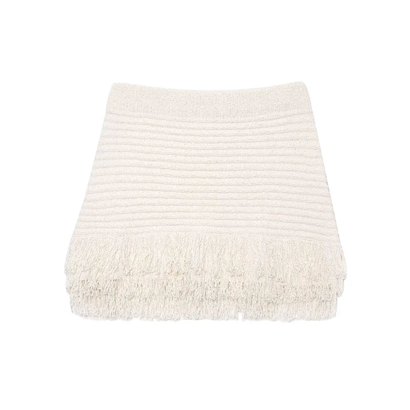 Women High Waist Knit Fringed Mini Skirt Casual A-line Holiday Summer faldas mujer