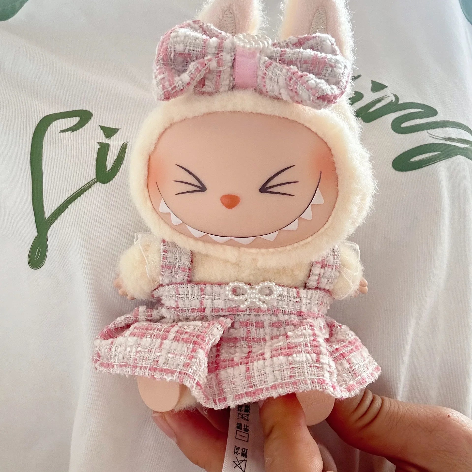 17cm Labubu I II Idol Dolls Cute Mini Plush Doll'S Clothes Korea Kpop Exo Idol Dolls DIY Accessories Gifts FEAR Hoodie Set