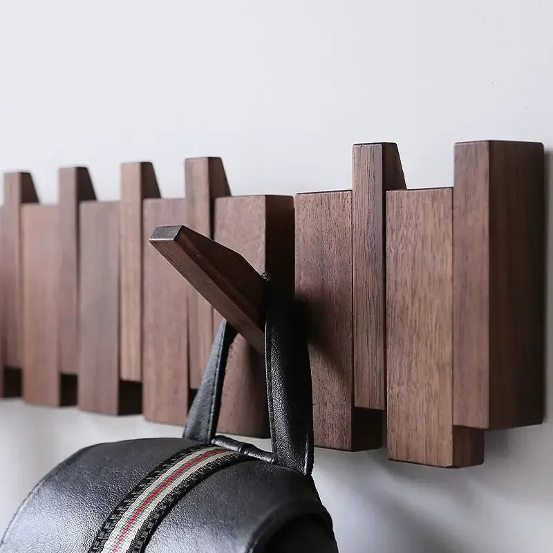 Wall Mounted Black Walnut Coat Rack Creative Hanging Hat Key Bags Holder Doorway Entrance Cloak Rack Home Decor Furniture