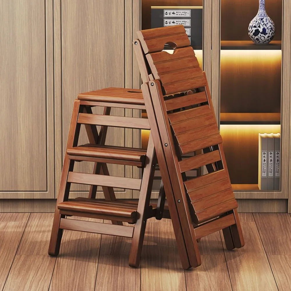 Solid Wood Ladder Stool Foldable Ladder Chair Installation-free Household Folding Stool Multi-functional Climbing Step Stool