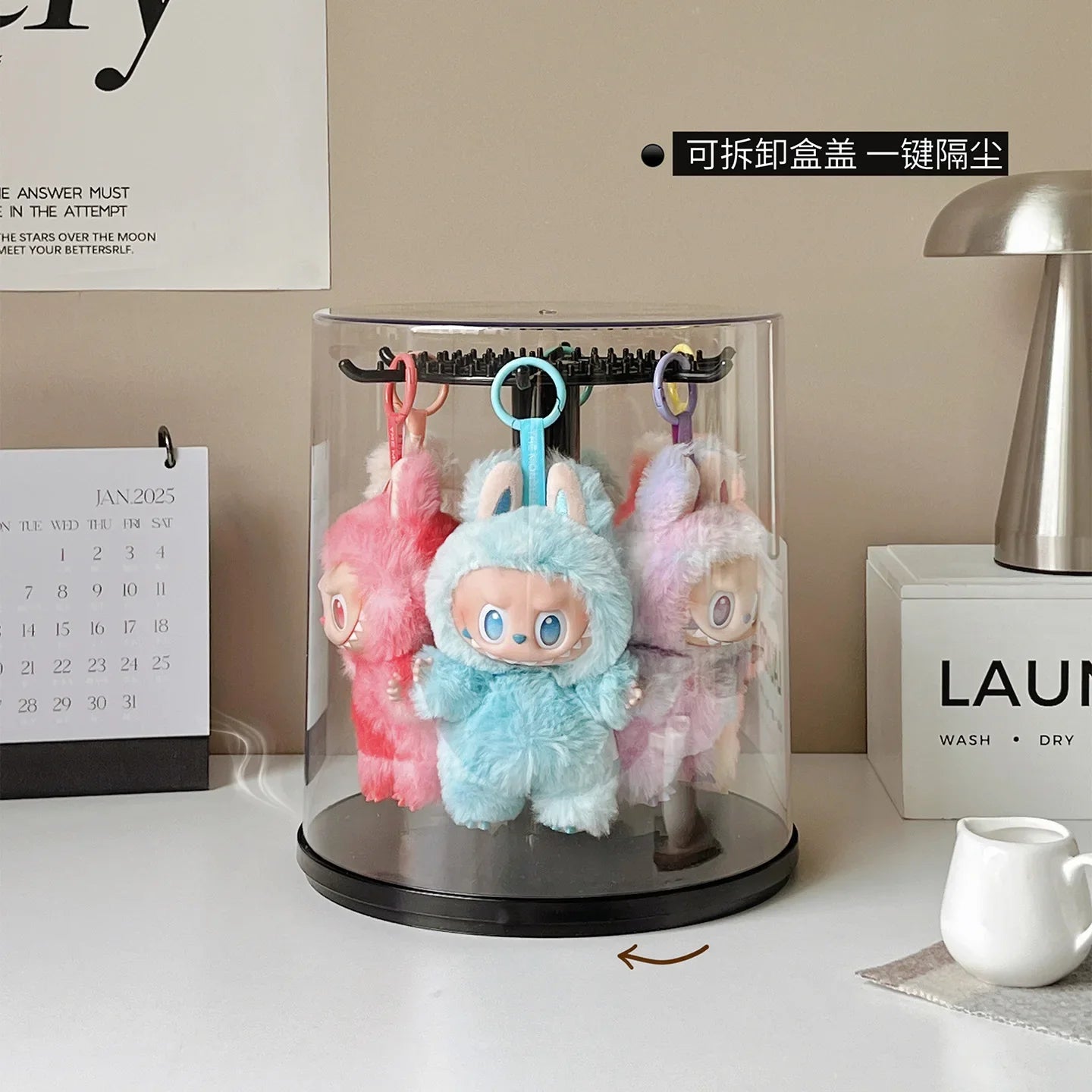 New labubu pendant display box rotating transparent labubu plush doll figure blind box storage display stand girl gifts